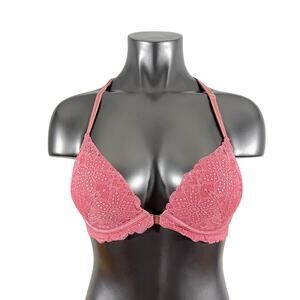 Victoria's Secret PINK Bra Date Push Up Racerback Dusty Rose Pink Lace 34D